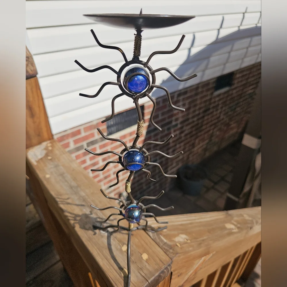 Halloween Metal Spider Candle Holder Blue Marbles Tall Goth‎ Art Deco Spooky